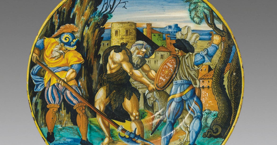 Piatto, La follia di Orlando, probabilmente Giulio da Urbino, Urbino 1534