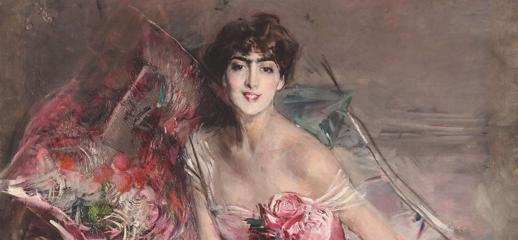 Giovanni Boldini: La signora in rosa (Olivia Concha de Fontecilla), 1916. Olio su tela, cm 163 x 113 Ferrara, Museo Giovanni Boldini (dettaglio)