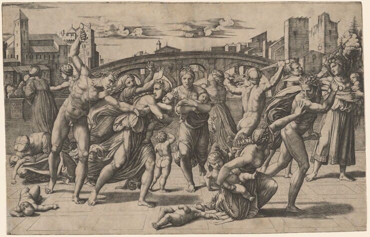 Marcantonio Raimondi, Raphael, The Massacre of the Innocents, c. 1511, engraving, Print Purchase Fund (Rosenwald Collection), 1975.54.1