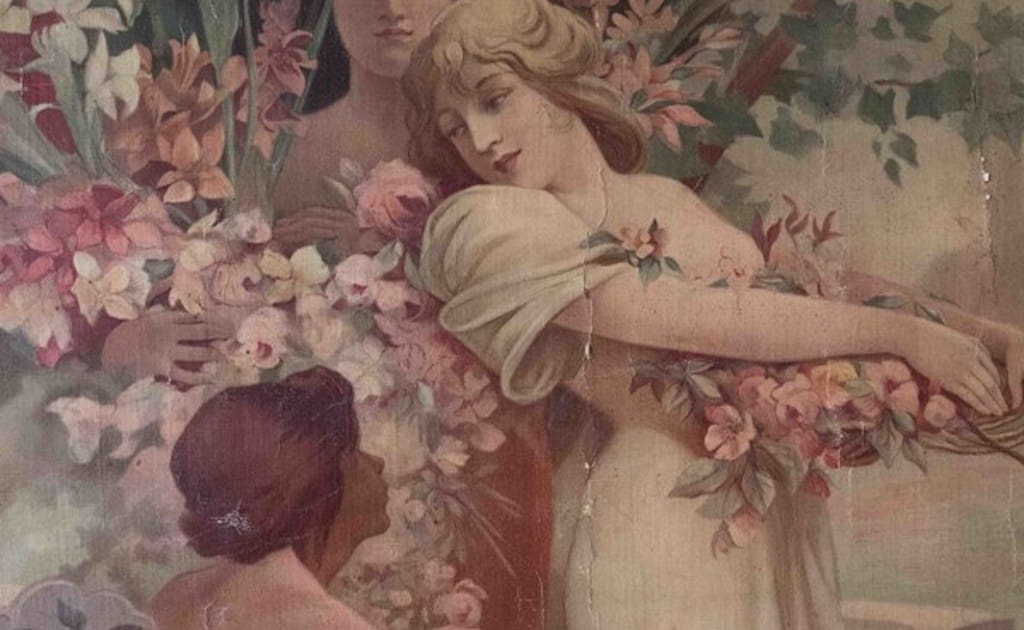Alphonse Mucha, Les fleurs (dettaglio), litografia per Home Decor nel 1894. Collezione della Fondazione Arte Nova