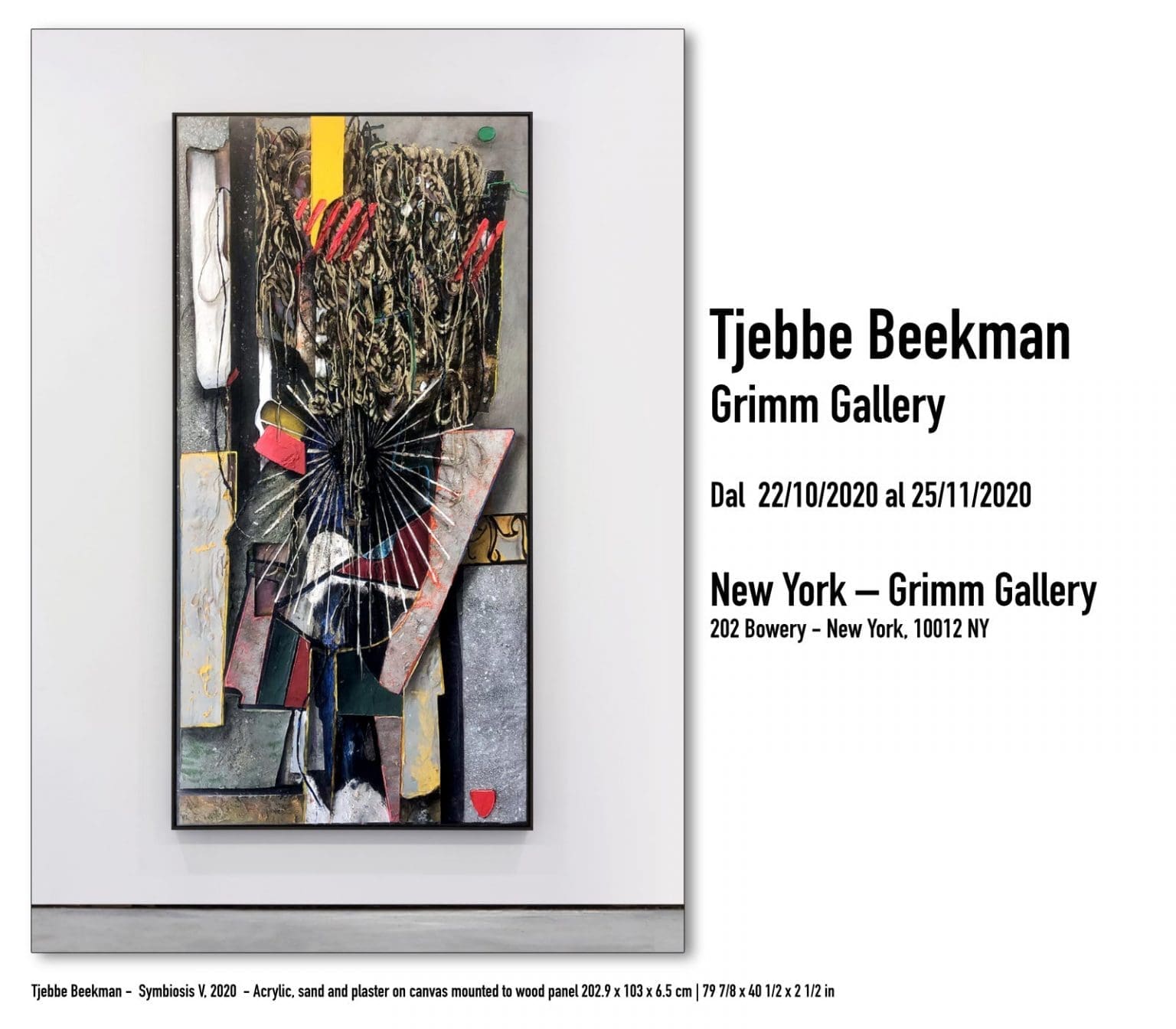 Tjebbe Beekman - Symbiosis V, 2020 - Acrylic, sand and plaster on canvas mounted to wood panel 202.9 x 103 x 6.5 cm | 79 7/8 x 40 1/2 x 2 1/2 in