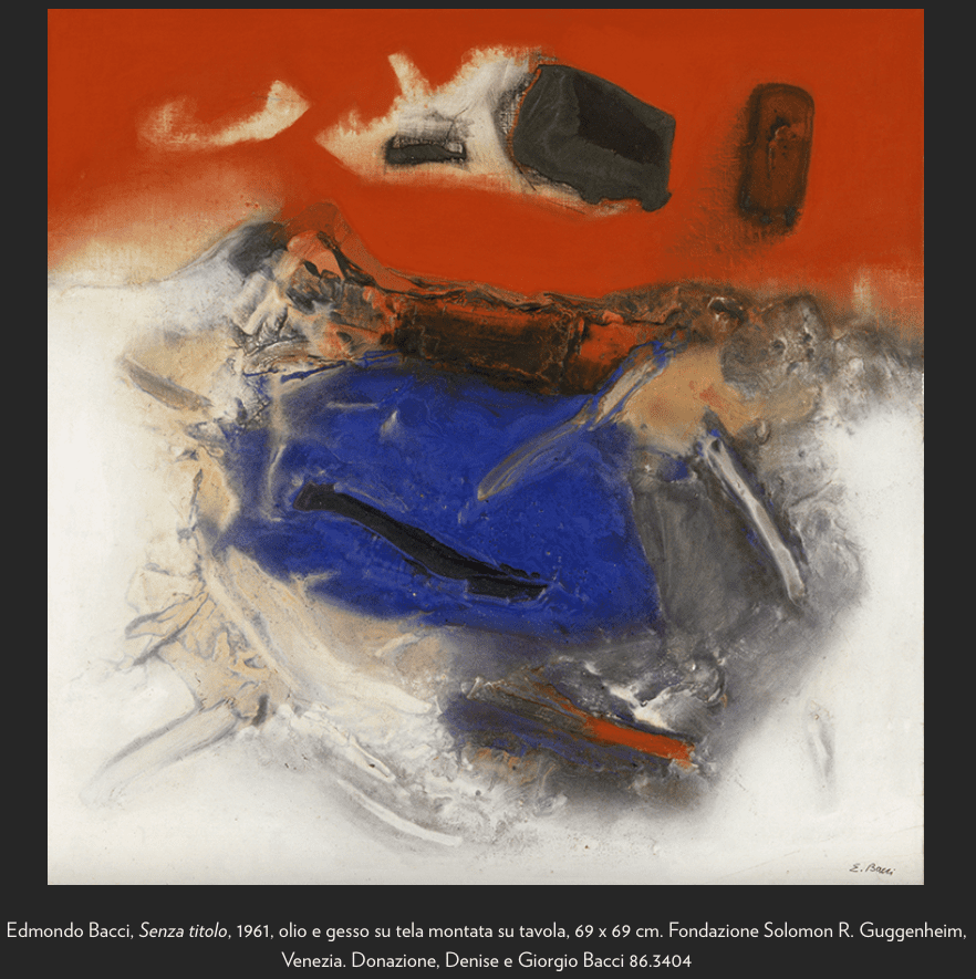 Edmondo Bacci, Senza titolo, 1961, olio e gesso su tela montata su tavola, 69 x 69 cm. Fondazione Solomon R. Guggenheim, Venezia. Donazione, Denise e Giorgio Bacci 86.3404