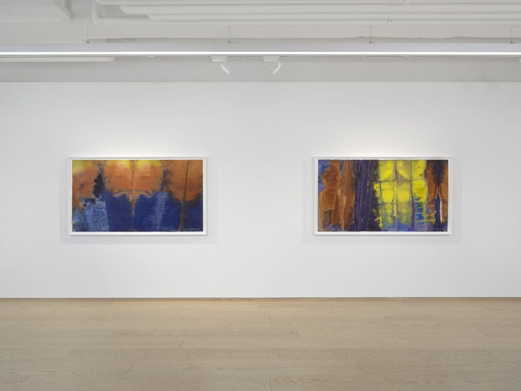 Installation view, Sam Gilliam: Watercolors, January 21 – March 19, 2021, Pace Gallery, Geneva © Sam Gilliam / 2020 Artists Rights Society