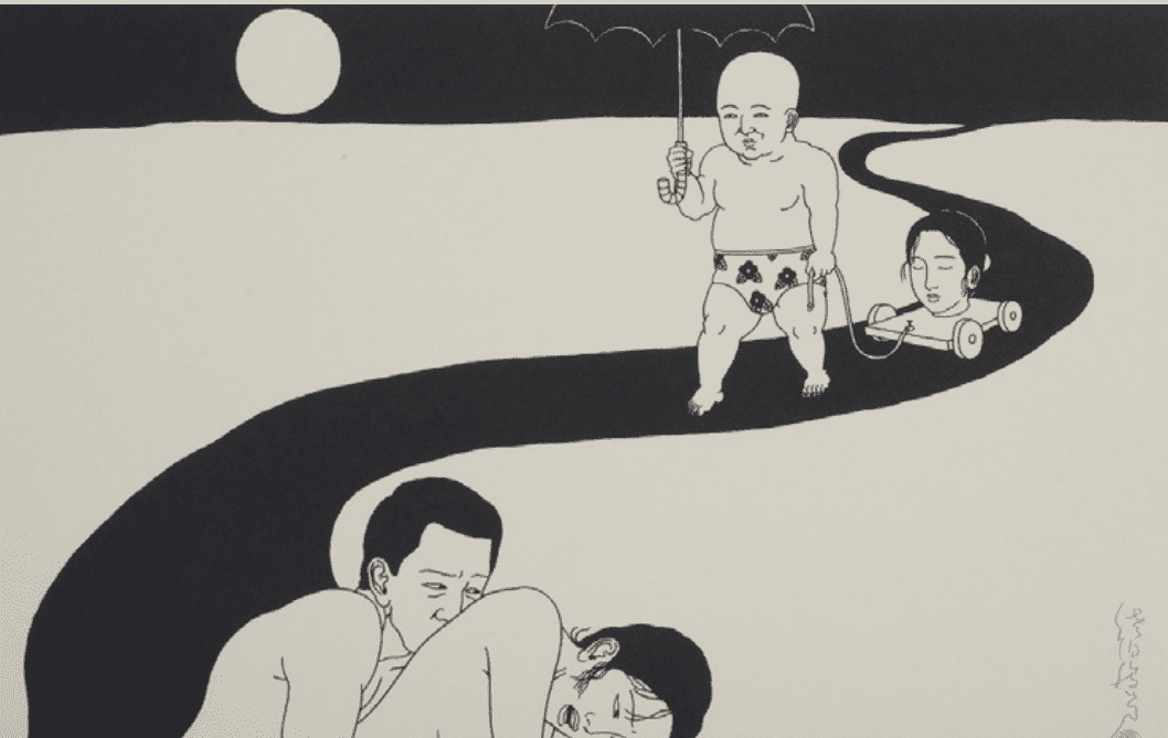 Toshio Saeki - TSUKIZURE Sérigraphie sur papier de mûrier 52 cm x 39 cm, 2010 Courtesy Galerie Da-End