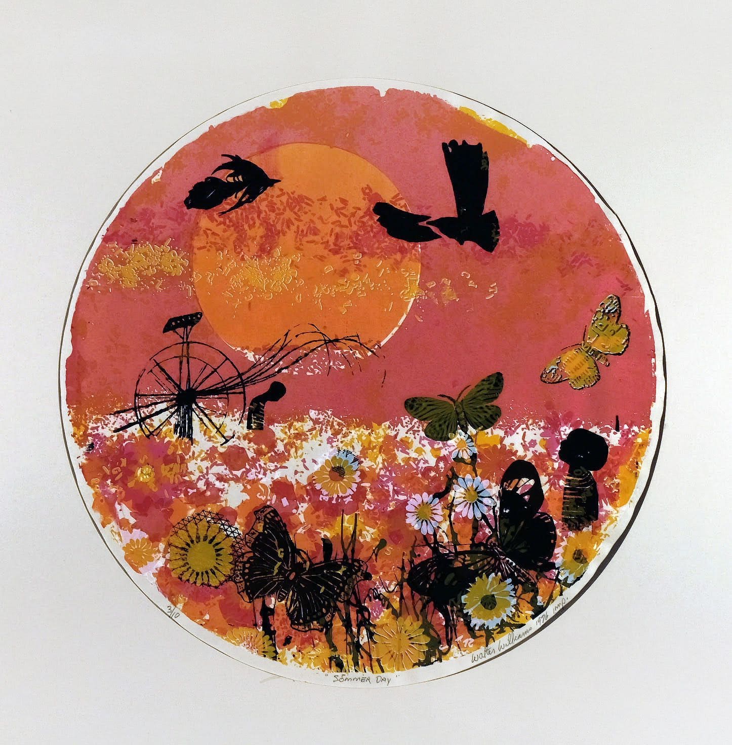 Summer Day, 1976, color woodcut, 14 1/8 inches, diameter, $7,000