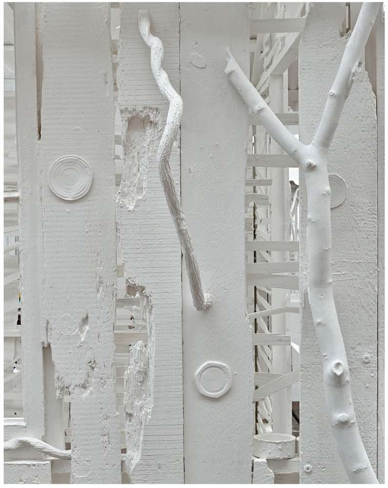 Rachel Whiteread, Poltergeist, 2020 (detail) Corrugated iron, beech, pine, oak, household paint, and mixed media, 120 ⅛ × 110 ¼ × 149 ⅝ inches (305 × 280 × 380 cm) © Rachel Whiteread. Photo: Prudence Cuming Associates