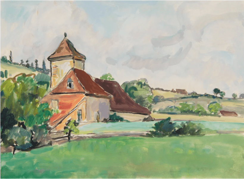 MILDRED BENDALL 1891-1977 THE FARMHOUSE, LOT ET GARONNE, C. 1935 Watercolour 26 x 35 cm Signed with studio stamp verso Mildered Bendall Estate Inventory number 1518