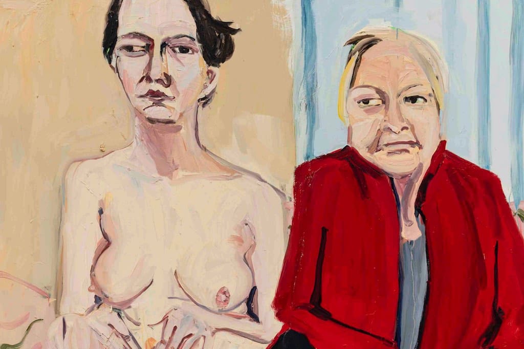 Chantal Joffe, Self-Portrait Naked with My Mother I, 2020 Oil on board 243 x 181.5 cm 95 5/8 x 71 1/2 in © Chantal Joffe Courtesy the artist and Victoria Miro