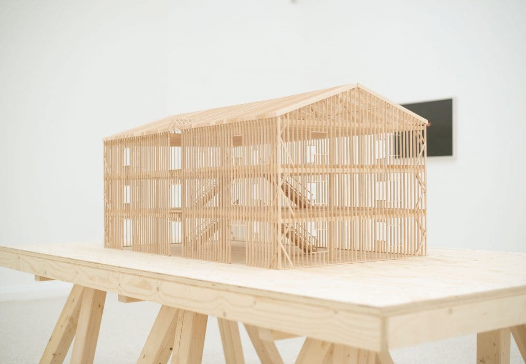Model 01: Snow Warehouse, 25” x 50” x 22 1/2”, designed by University of Illinois Chicago participating students for the United States Pavilion at the 17th International Architecture Exhibition at La Biennale di Venezia. Photography by Co-Curators Paul Andersen and Paul Preissner.
