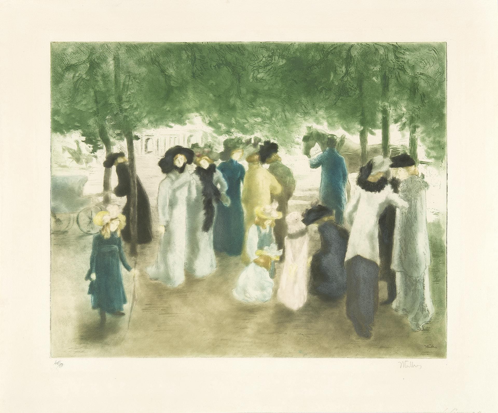 Alfredo Müller, La Promenade à Hyde Park. 1901 Acquaforte e acquatinta mm. 400 x 500