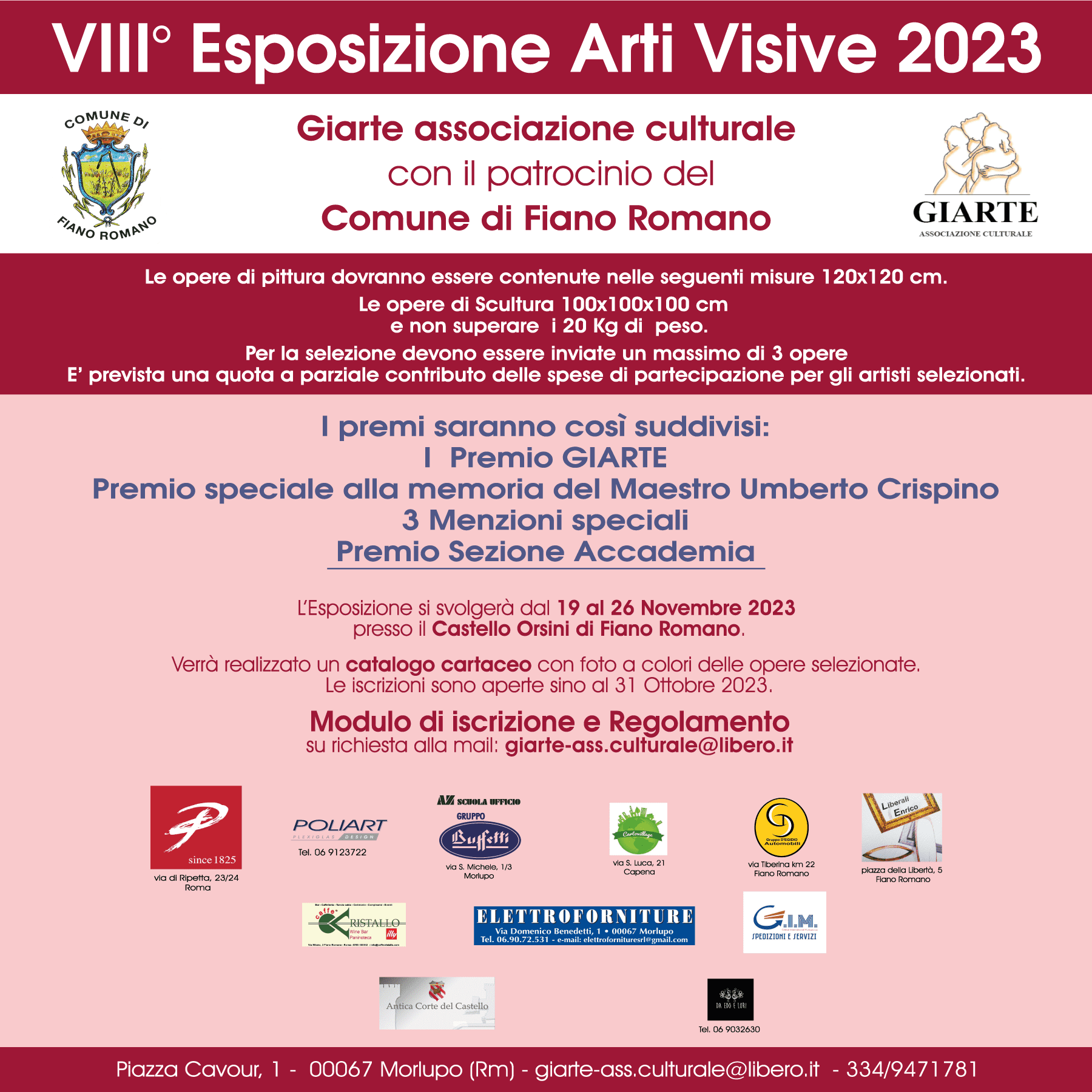 VIII° edizione - Esposizione Arti Visive 2023 - Comune di Fiano Romano - colore scelto il magenta - Scadenza 31 ottobre 2023