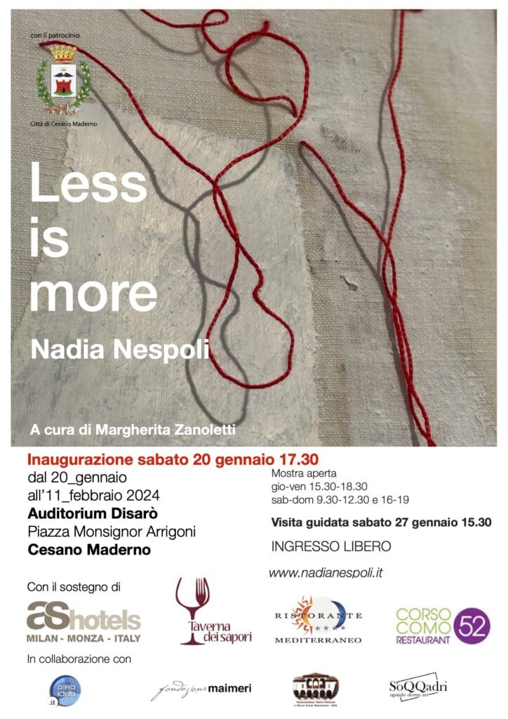 Scoprite la mostra "Less is more" di Nadia Nespoli a Cesano Maderno. Un viaggio nell'arte concettuale, dal 20 gennaio al 11 febbraio