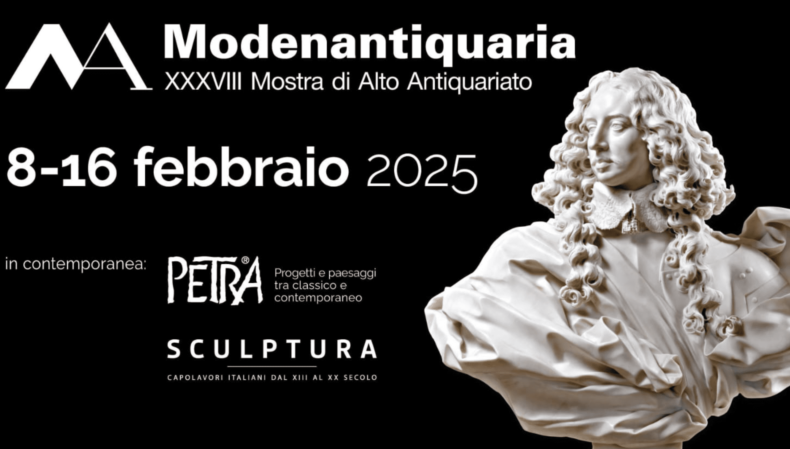 Modenantiquaria 2025: alto antiquariato e design a Modena. Dal 8 al 16 febbraio a Modena Fiere. Antiquariato e le mostre Sculptura e Petra.